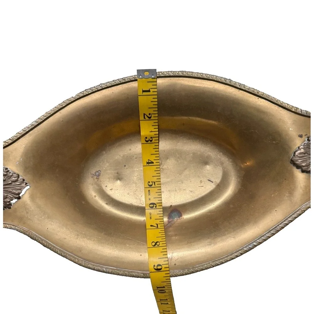Vintage Mottahedeh Solid Brass Oval Bowl Scallop Shell Handles Regency Style